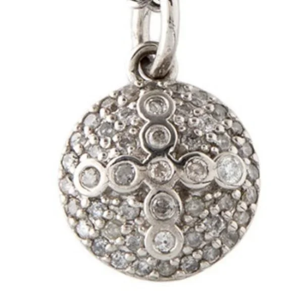 SHERYL LOWE STERLING SILVER 0.49 CTW DIAMOND CROSS DOME PENDANT NECKLACE
